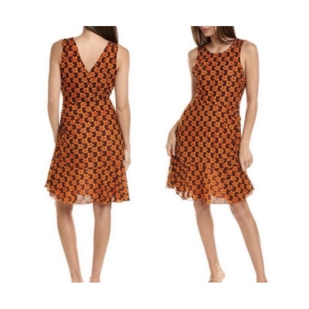 CAbi Orange and Black Geometric-Print Midi Dress